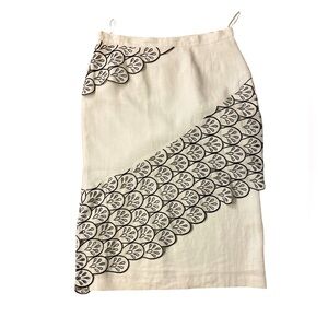 J.Song Collection Linen Skirt 16 White Black Embroidered Cutwork Floral Midi Y2K